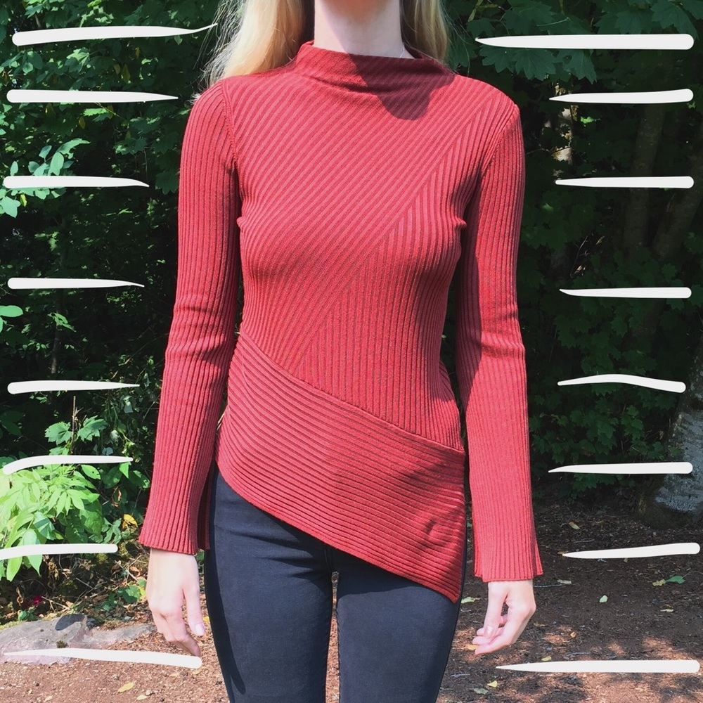 Red Topshop asymmetrical sweater